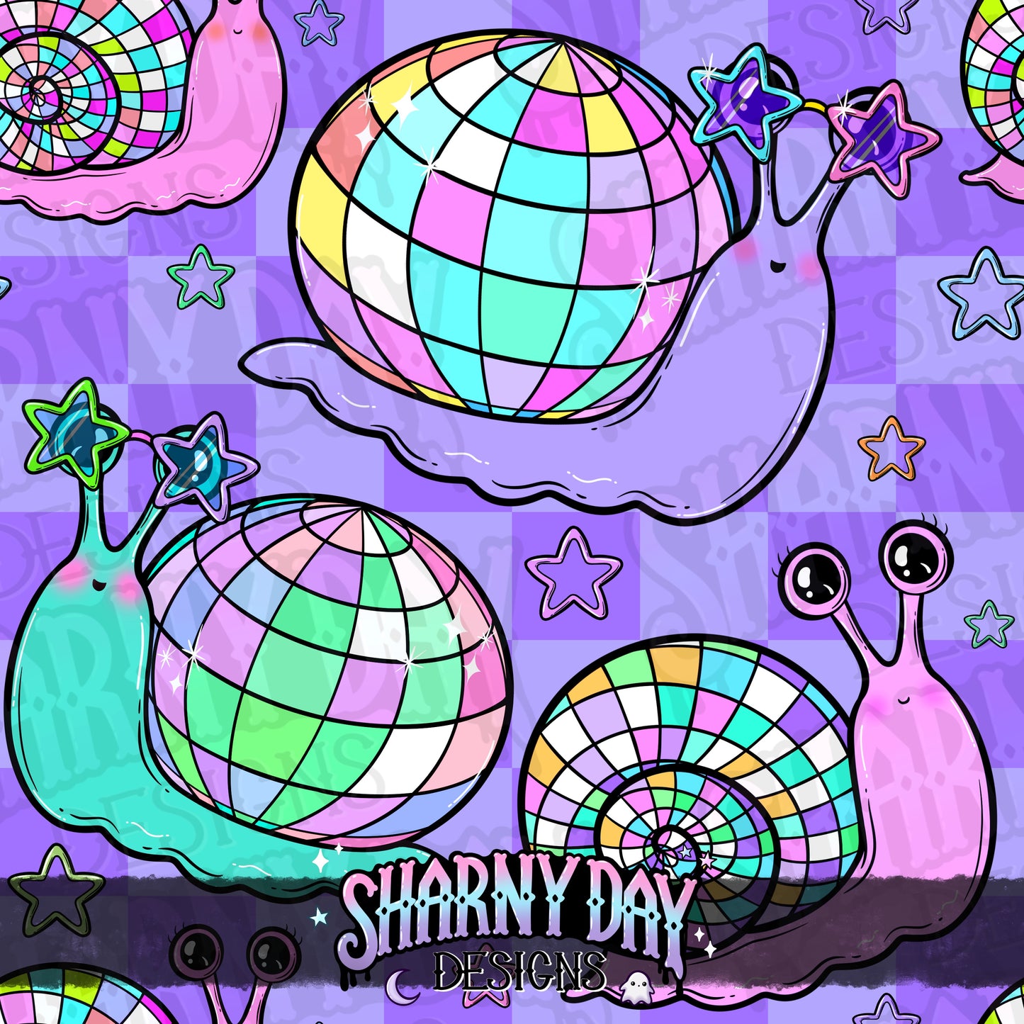 Disco Snails Exclusive Seamless Pattern Design