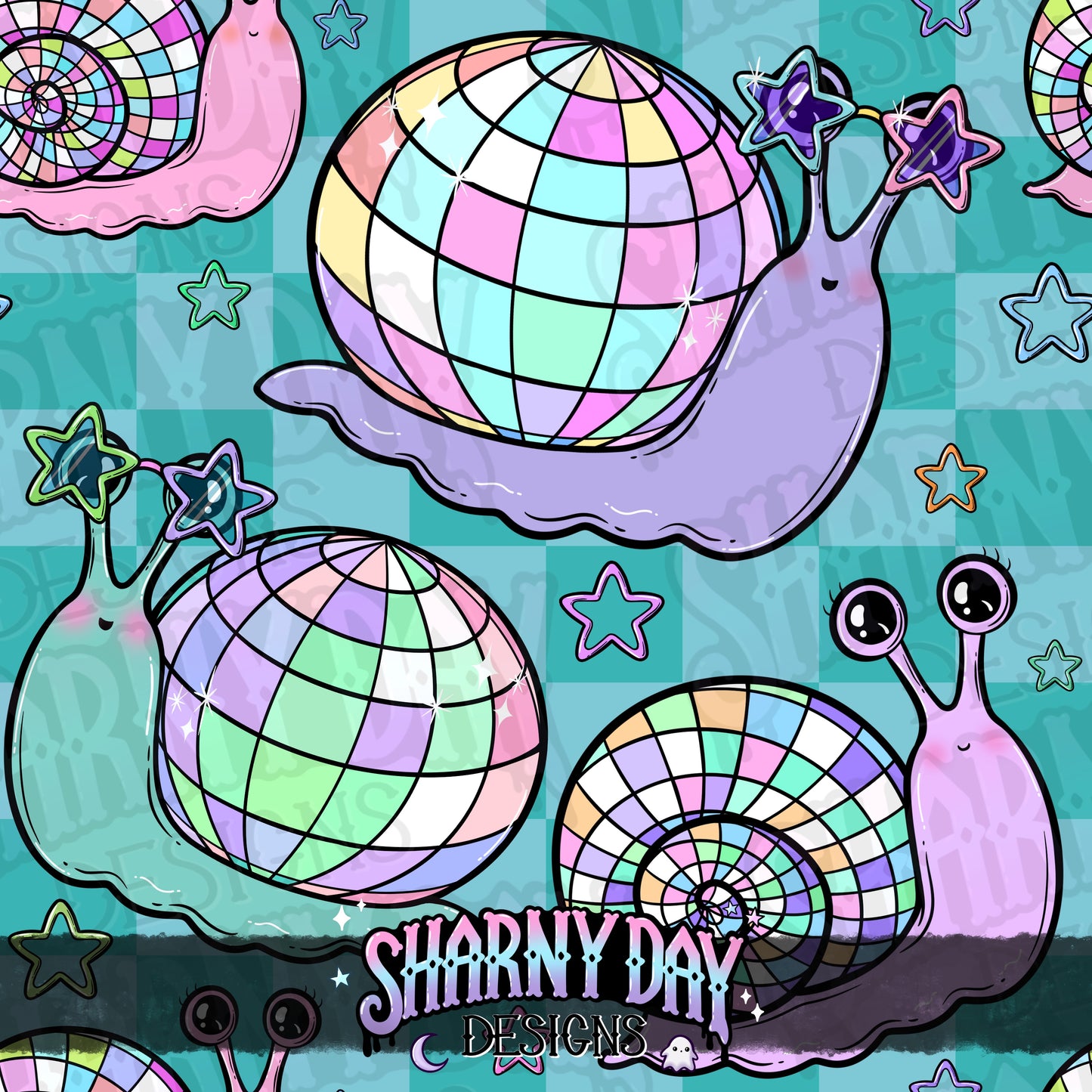 Disco Snails Exclusive Seamless Pattern Design