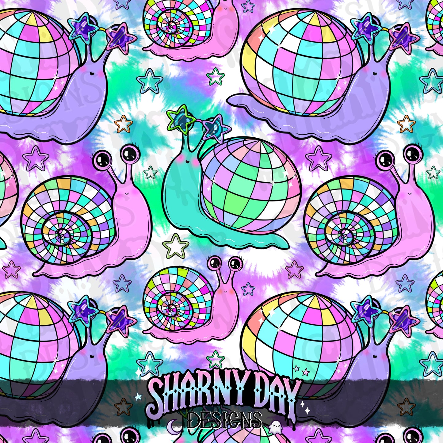 Disco Snails Exclusive Seamless Pattern Design