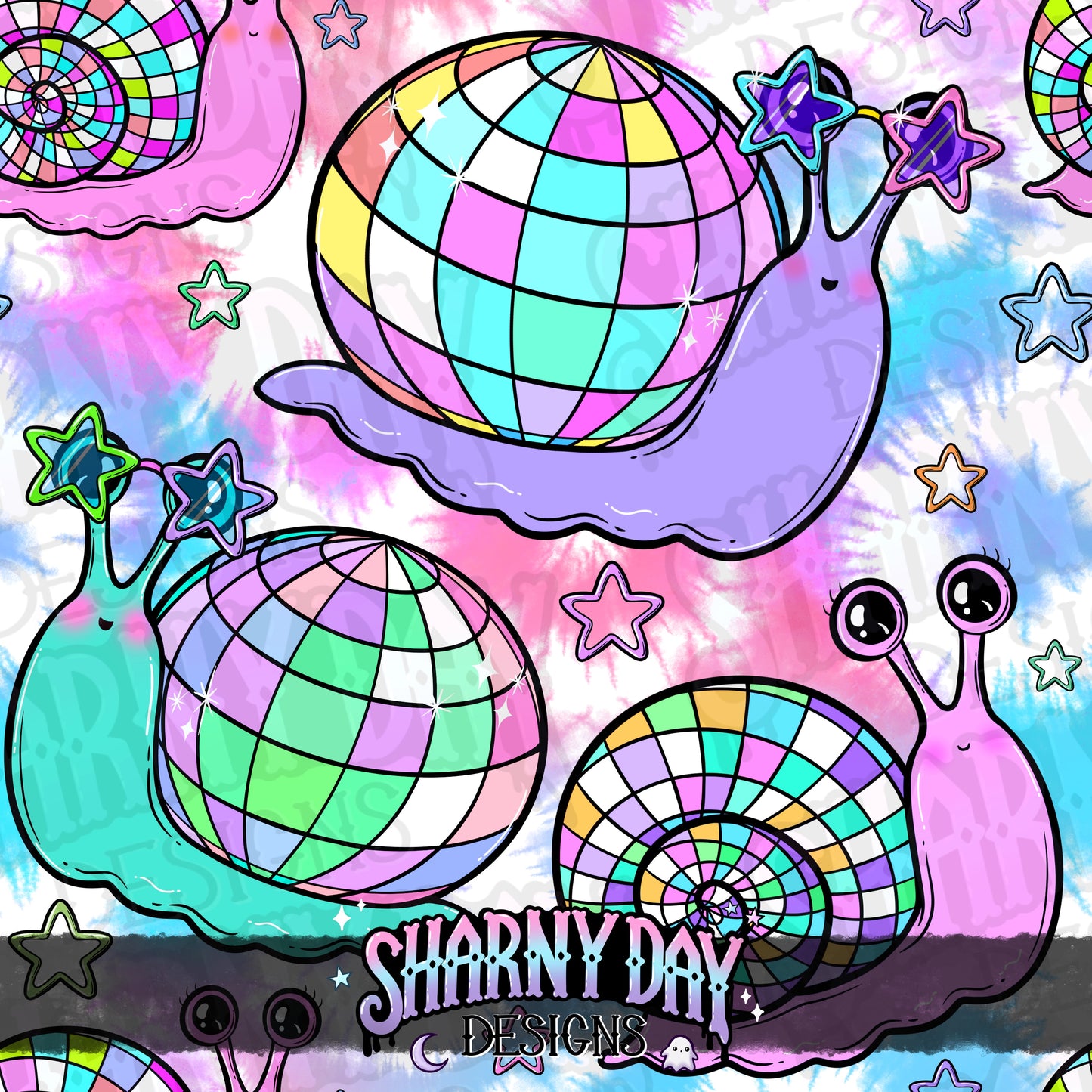Disco Snails Exclusive Seamless Pattern Design