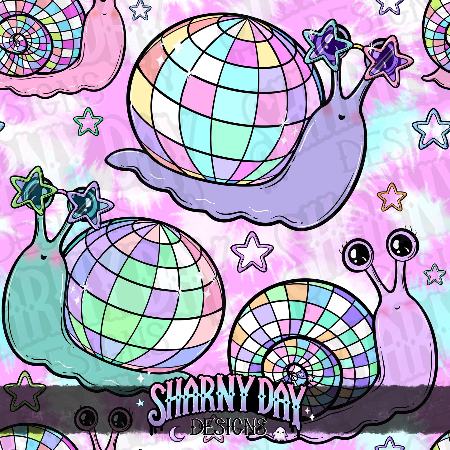 Disco Snails Exclusive Seamless Pattern Design