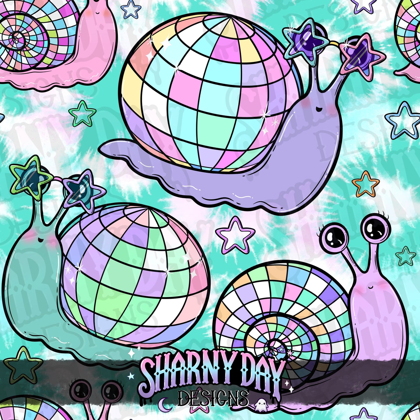 Disco Snails Exclusive Seamless Pattern Design