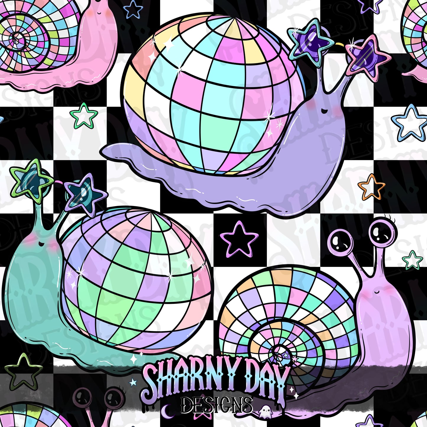 Disco Snails Exclusive Seamless Pattern Design