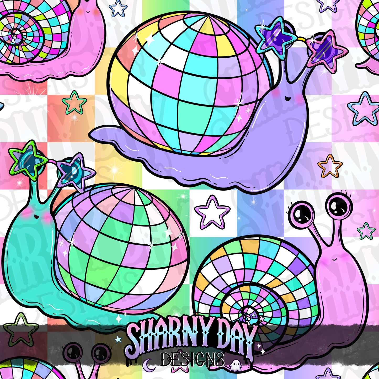 Disco Snails Exclusive Seamless Pattern Design