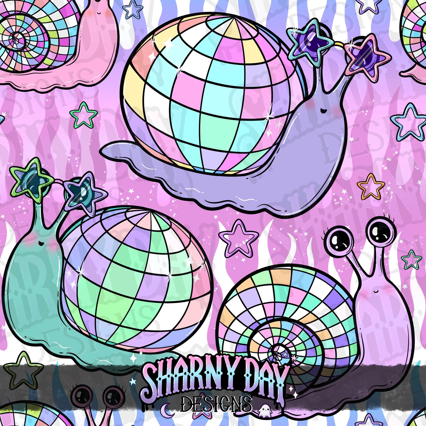 Disco Snails Exclusive Seamless Pattern Design