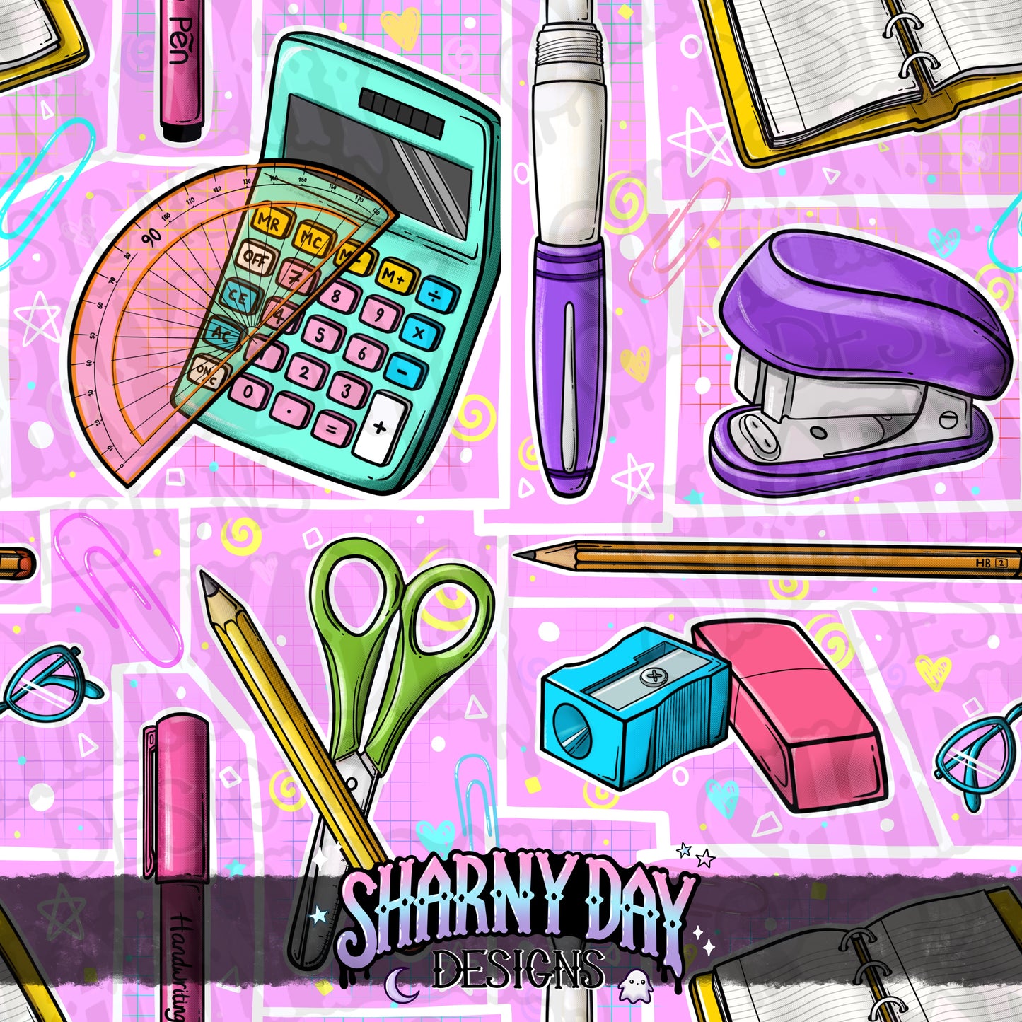 Retro Stationery non-exclusive Seamless Pattern Design