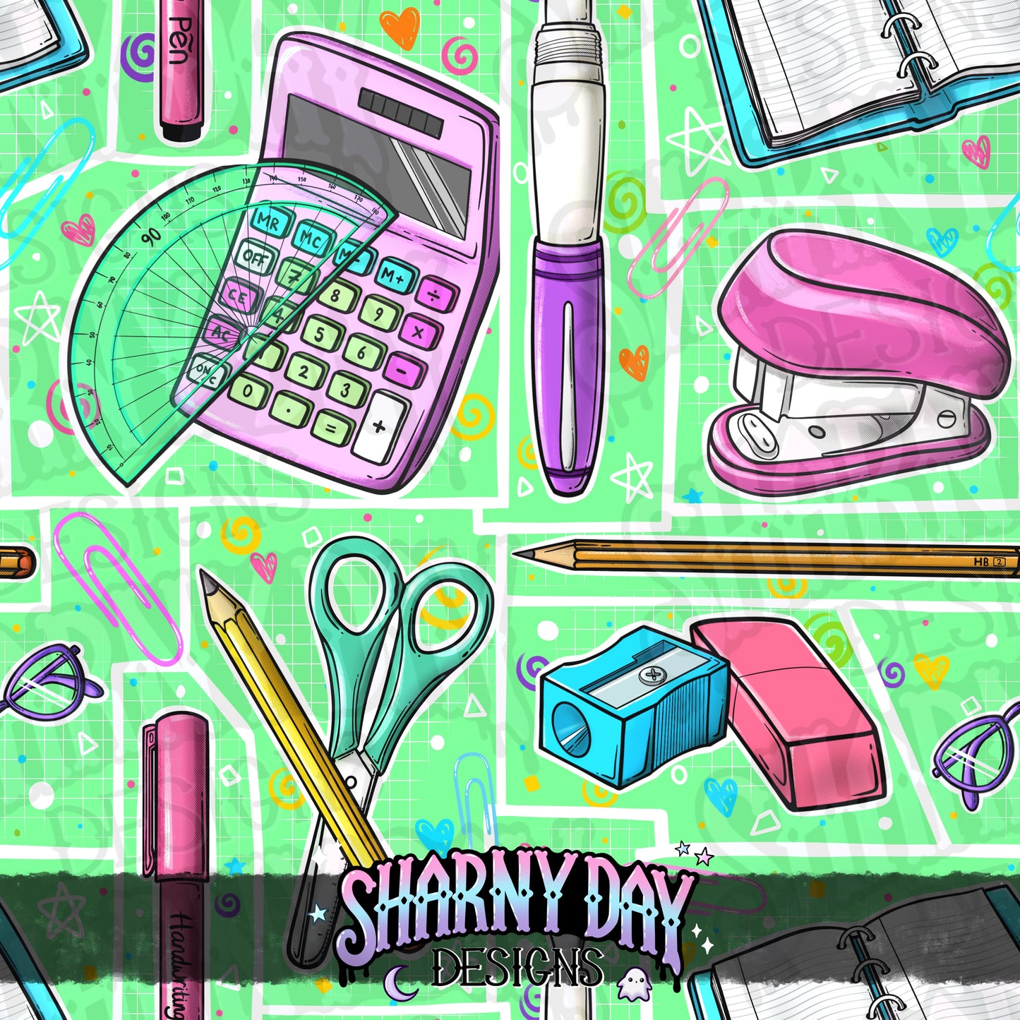 Retro Stationery non-exclusive Seamless Pattern Design