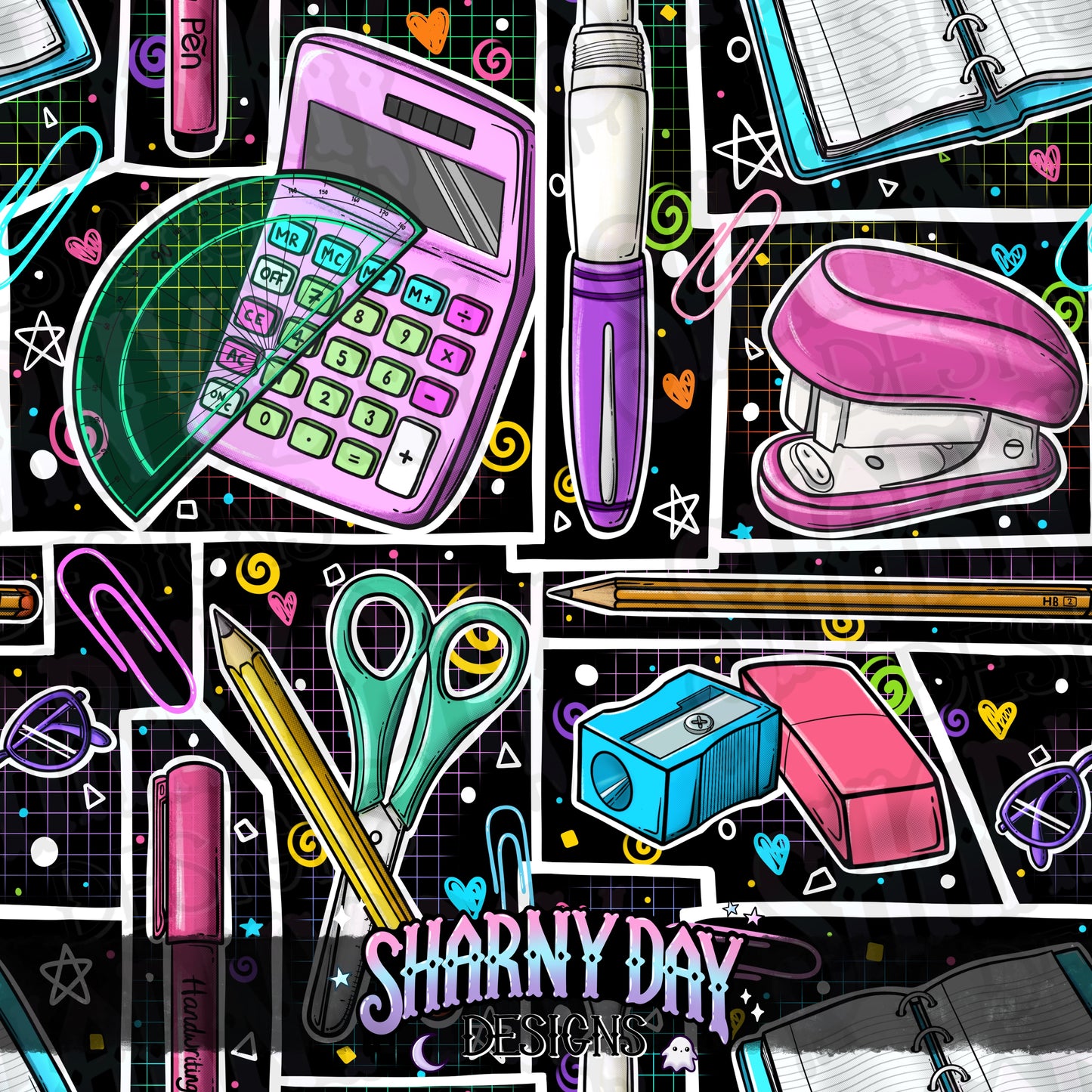 Retro Stationery non-exclusive Seamless Pattern Design