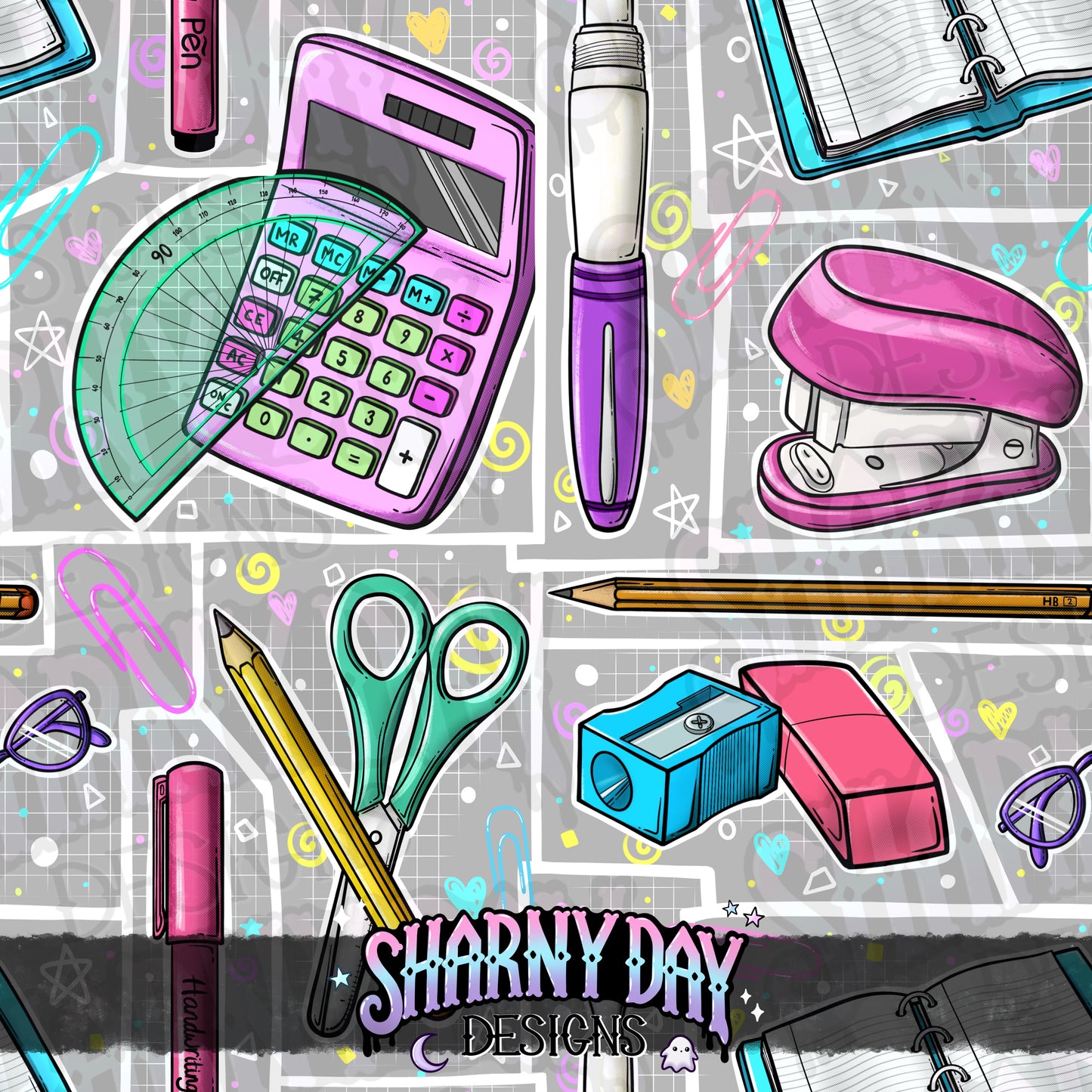 Retro Stationery non-exclusive Seamless Pattern Design
