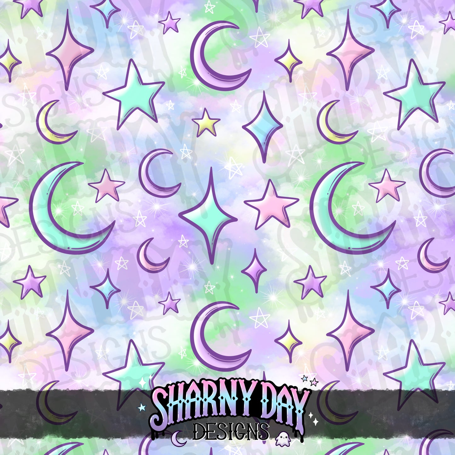Moons and Stars non-exclusive Seamless Pattern Design