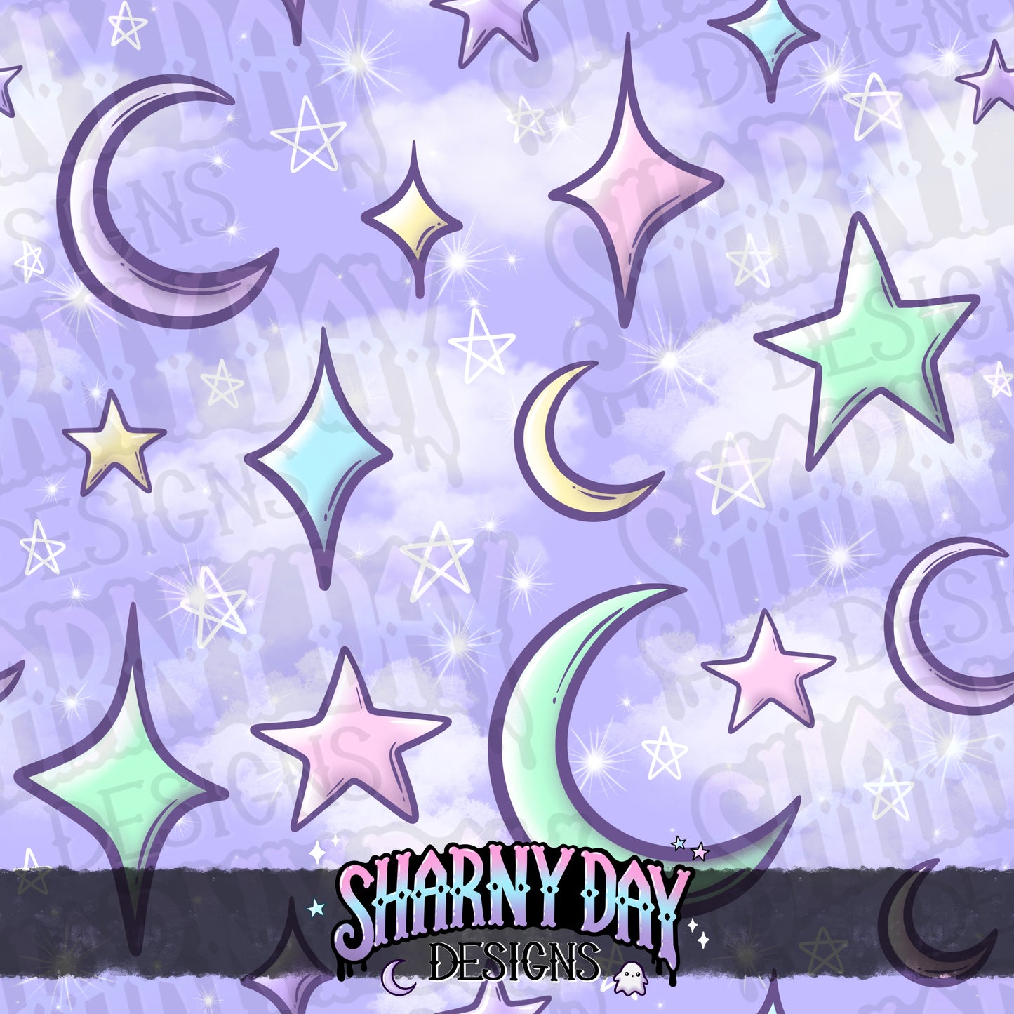 Moons and Stars non-exclusive Seamless Pattern Design