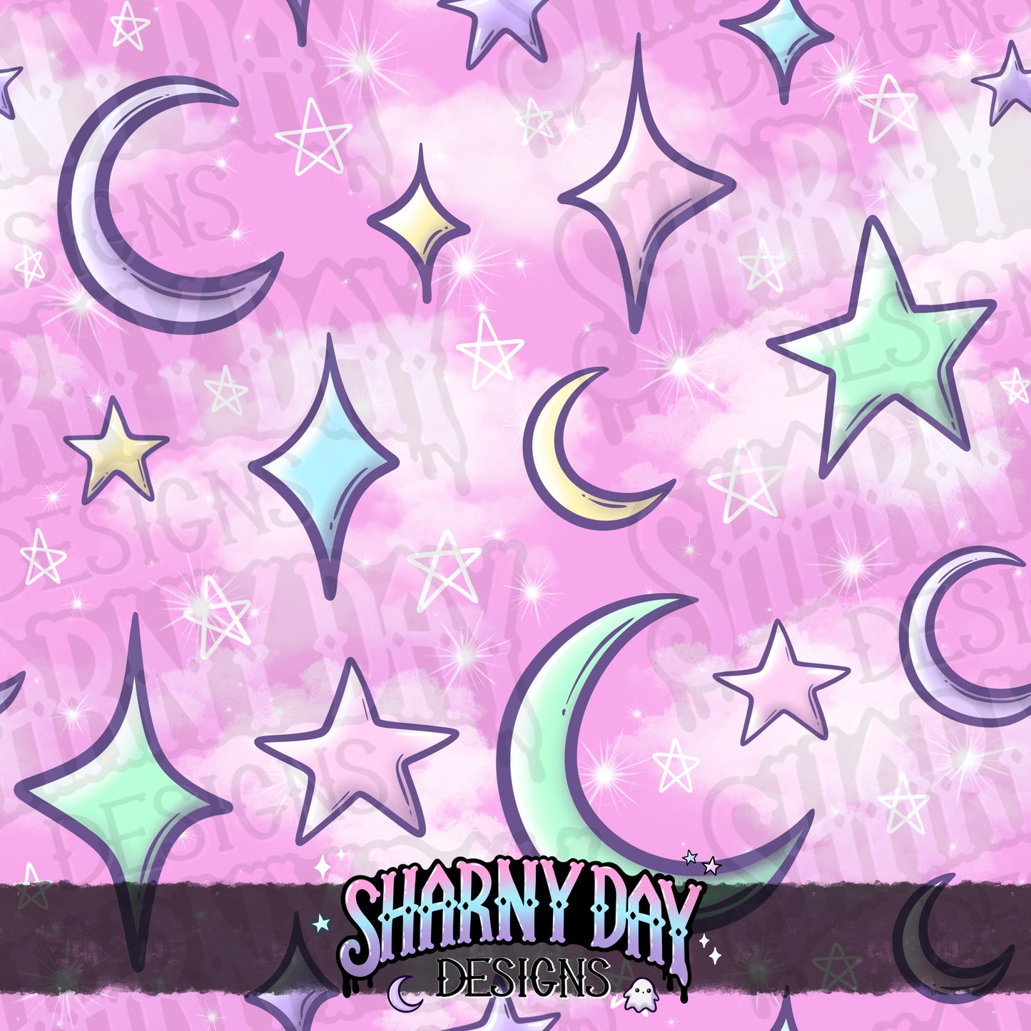 Moons and Stars non-exclusive Seamless Pattern Design