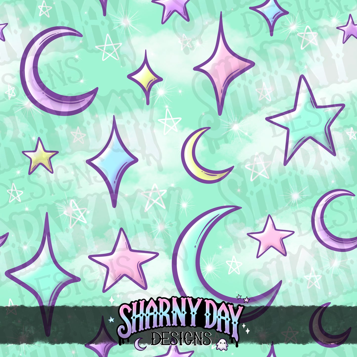 Moons and Stars non-exclusive Seamless Pattern Design
