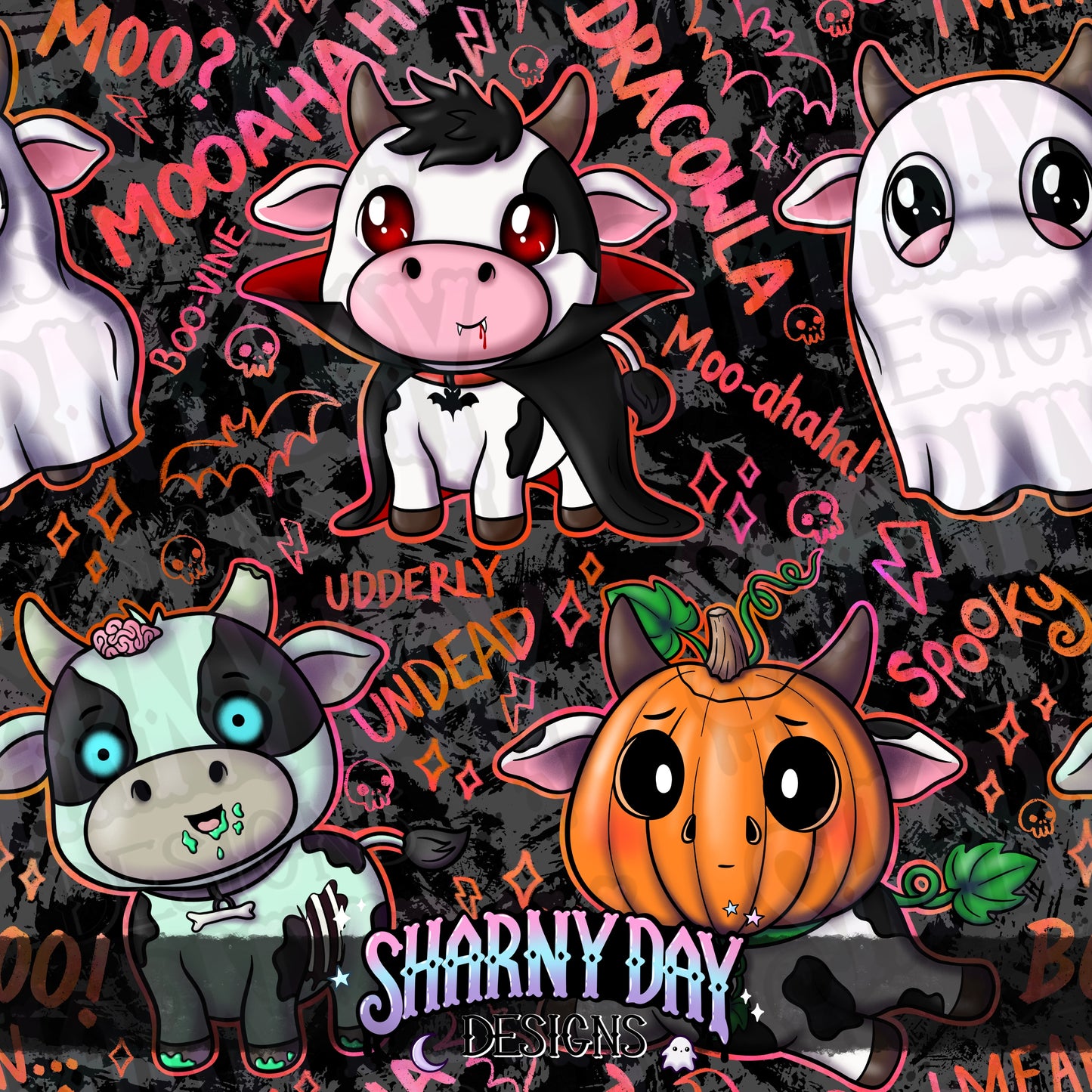 Spoopy Cows Exclusive Seamless Pattern Design