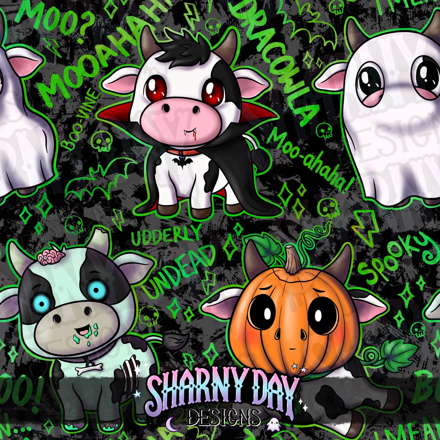 Spoopy Cows Exclusive Seamless Pattern Design