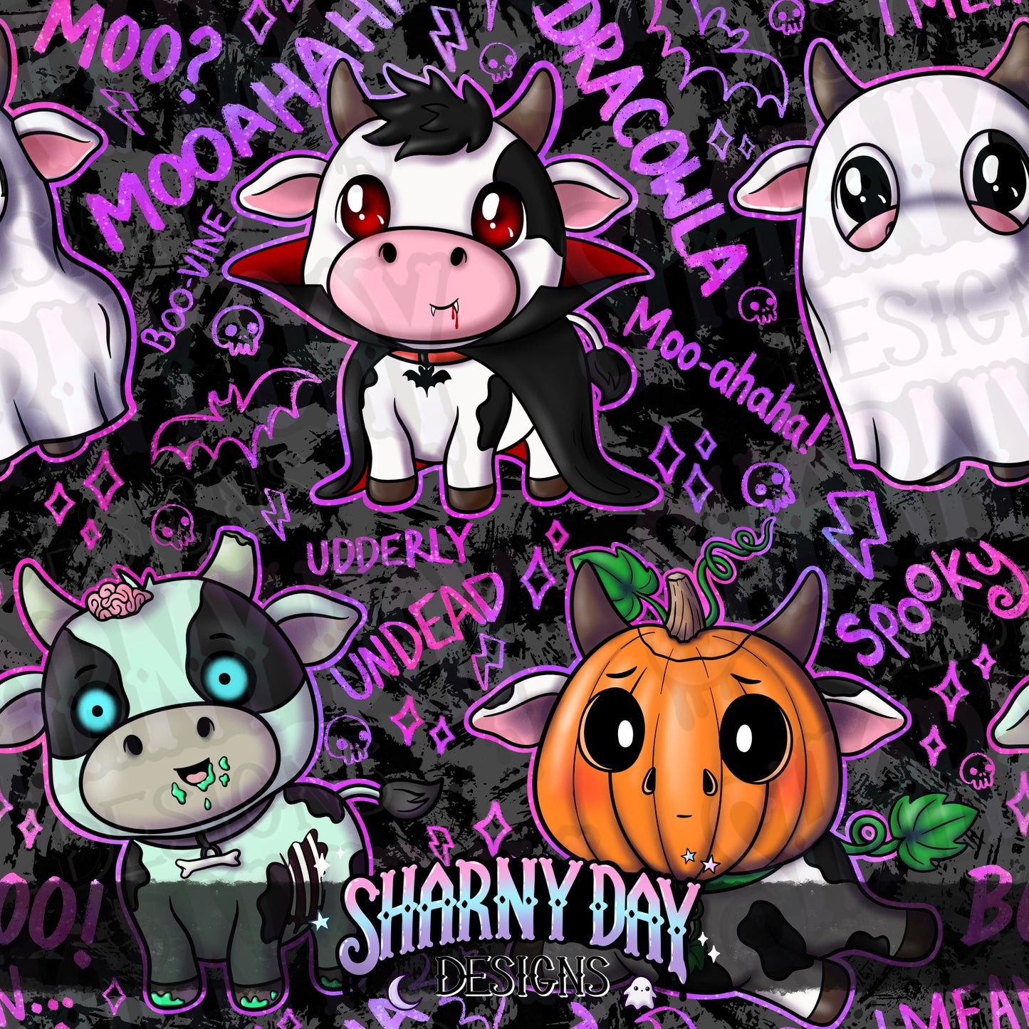 Spoopy Cows Exclusive Seamless Pattern Design