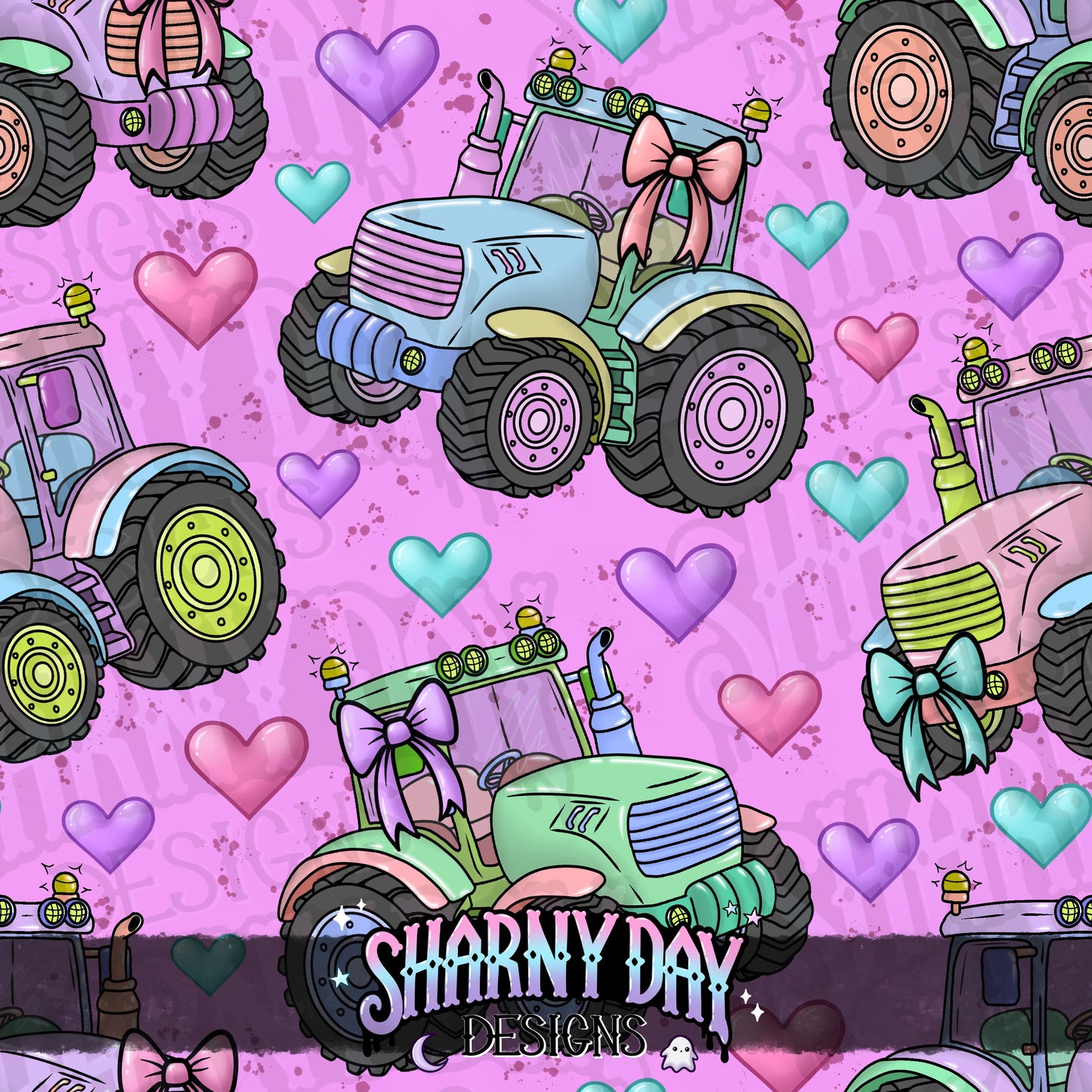 Girly Tractors Exclusive Seamless Pattern Design
