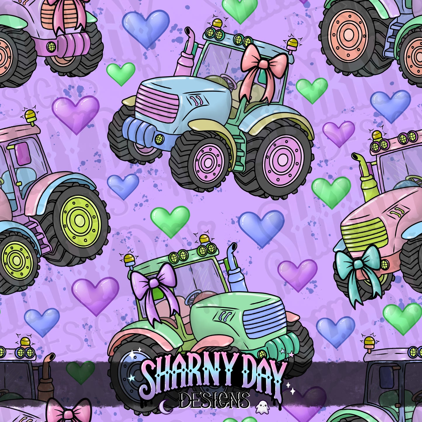 Girly Tractors Exclusive Seamless Pattern Design