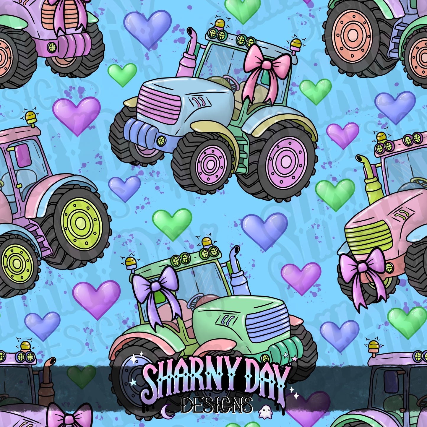 Girly Tractors Exclusive Seamless Pattern Design