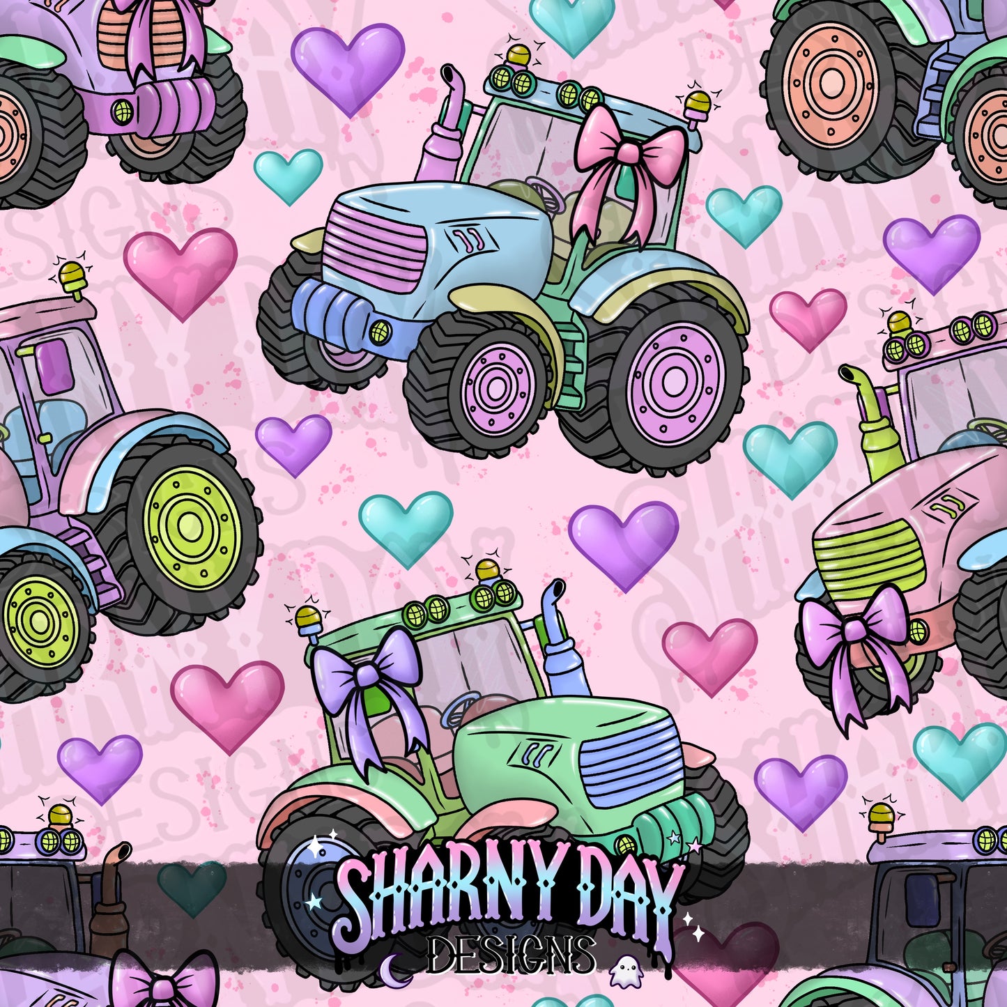 Girly Tractors Exclusive Seamless Pattern Design