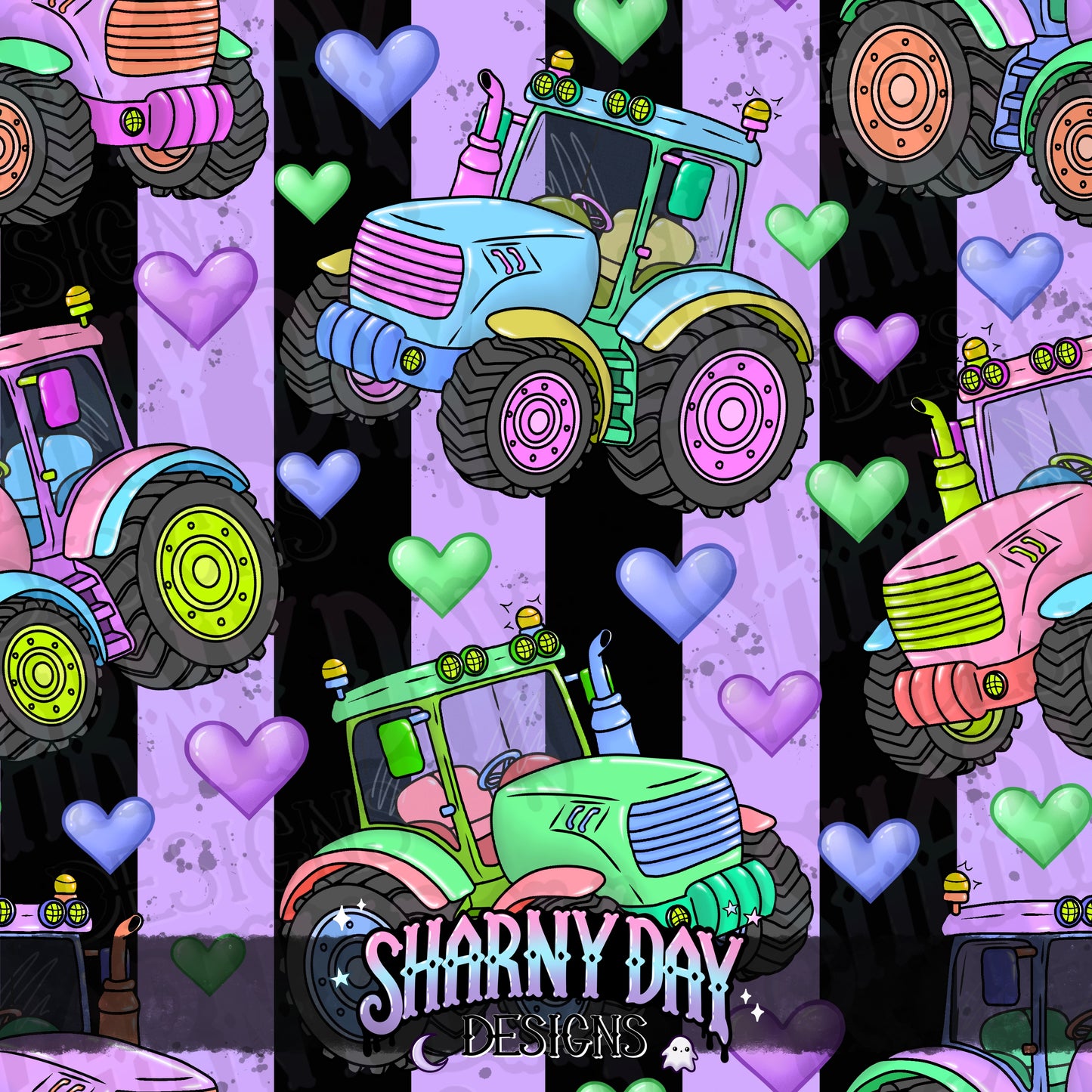 Girly Tractors Exclusive Seamless Pattern Design