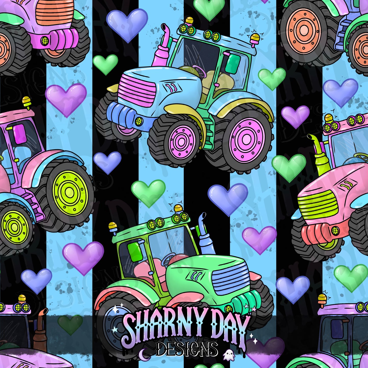 Girly Tractors Exclusive Seamless Pattern Design