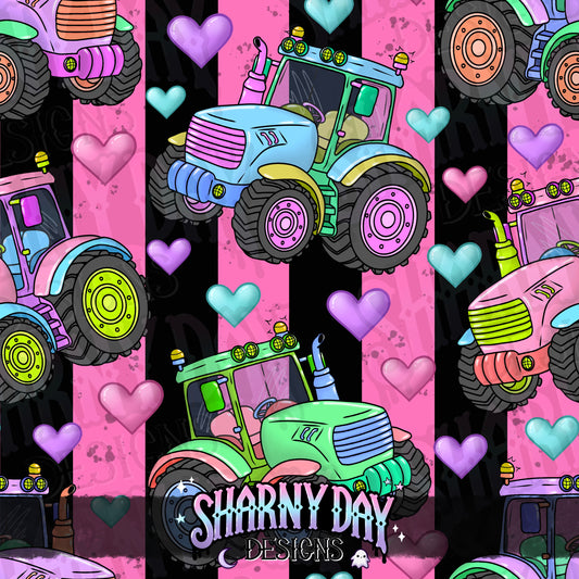 Girly Tractors Exclusive Seamless Pattern Design