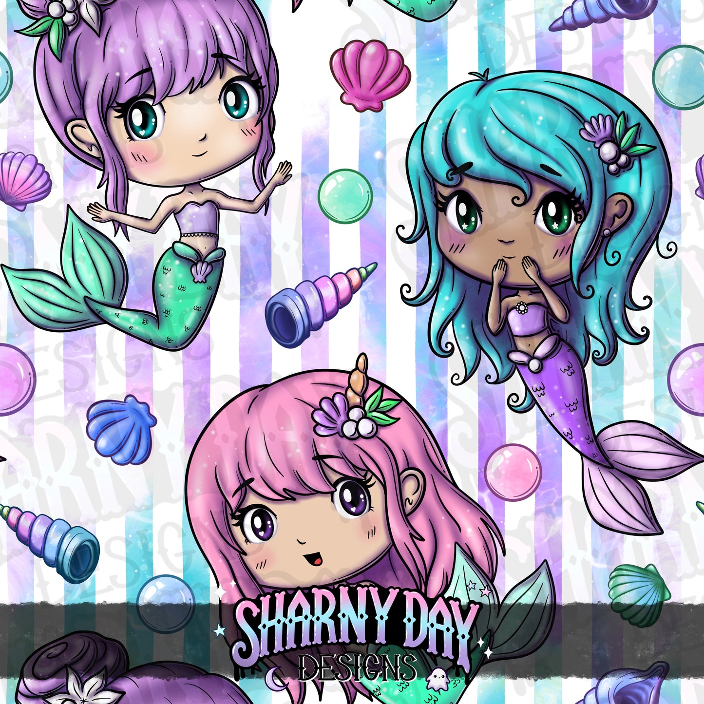 Kawaii Mermaid Friends - Exclusive Seamless Pattern Design